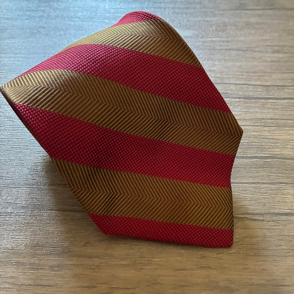 DOTT by Jake Ehrlich III Striped Silk Necktie OS Red Gold Mens Herringbone USA